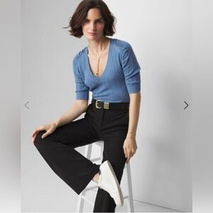 White House Black Market Blue Puff Elbow Sleeve Sweater Sz L